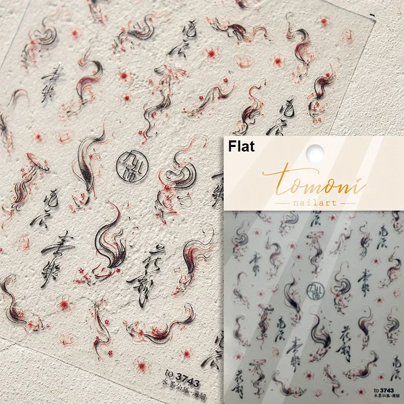 Nine-Tailed Fox Red Flower Nail Art Stickers
