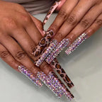 Leopard Print Almond Press-On Nails with Cherry & Star Charms