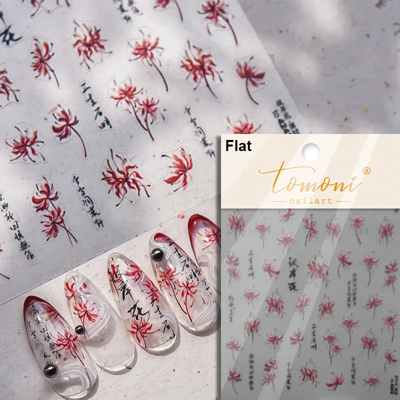 Nine-Tailed Fox Red Flower Nail Art Stickers