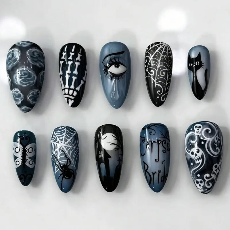 Silver Spider Gothic Punk Almond Press-On Nails