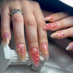 French Almond Press-On Nails with 3D Flower & Stars