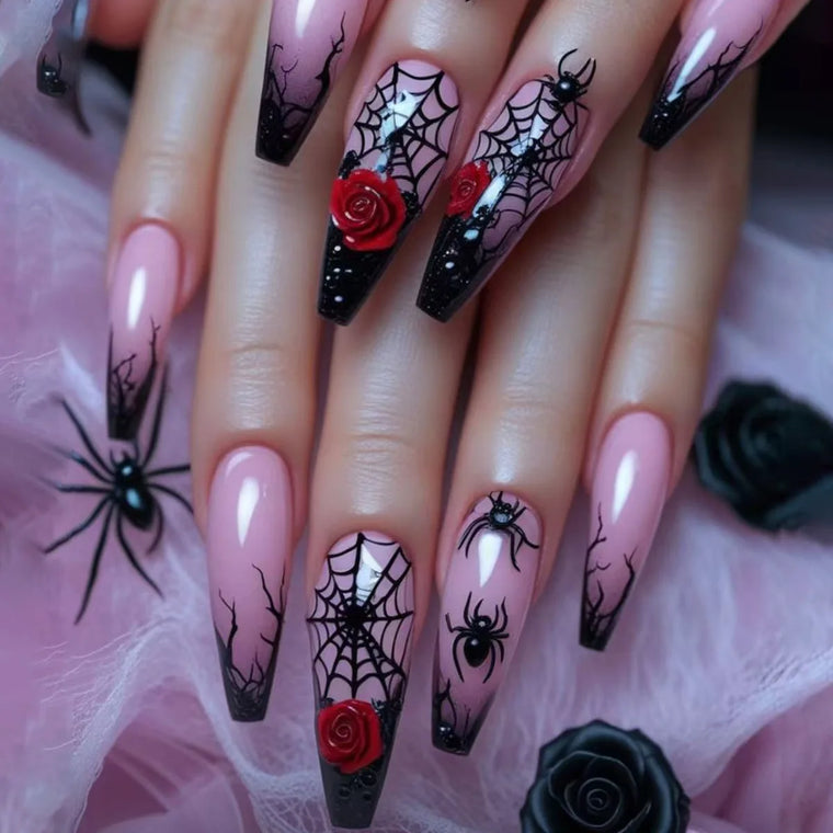 Silver Spider Gothic Punk Almond Press-On Nails — detail