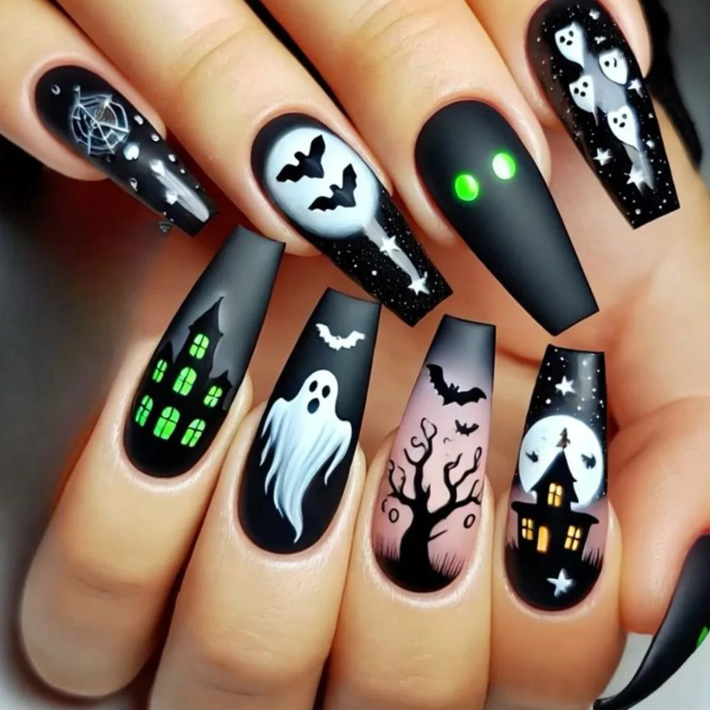 Black Gothic Halloween Coffin Press-On Nails