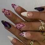 Leopard Print Almond Press-On Nails with Cherry & Star Charms