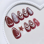 Short Red Star Almond Press-On Nails