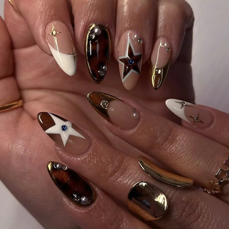 Short Red Star Almond Press-On Nails