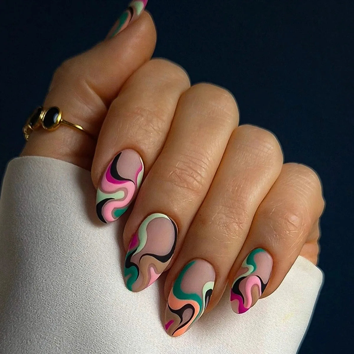 Retro Brown French Almond Press-On Nails