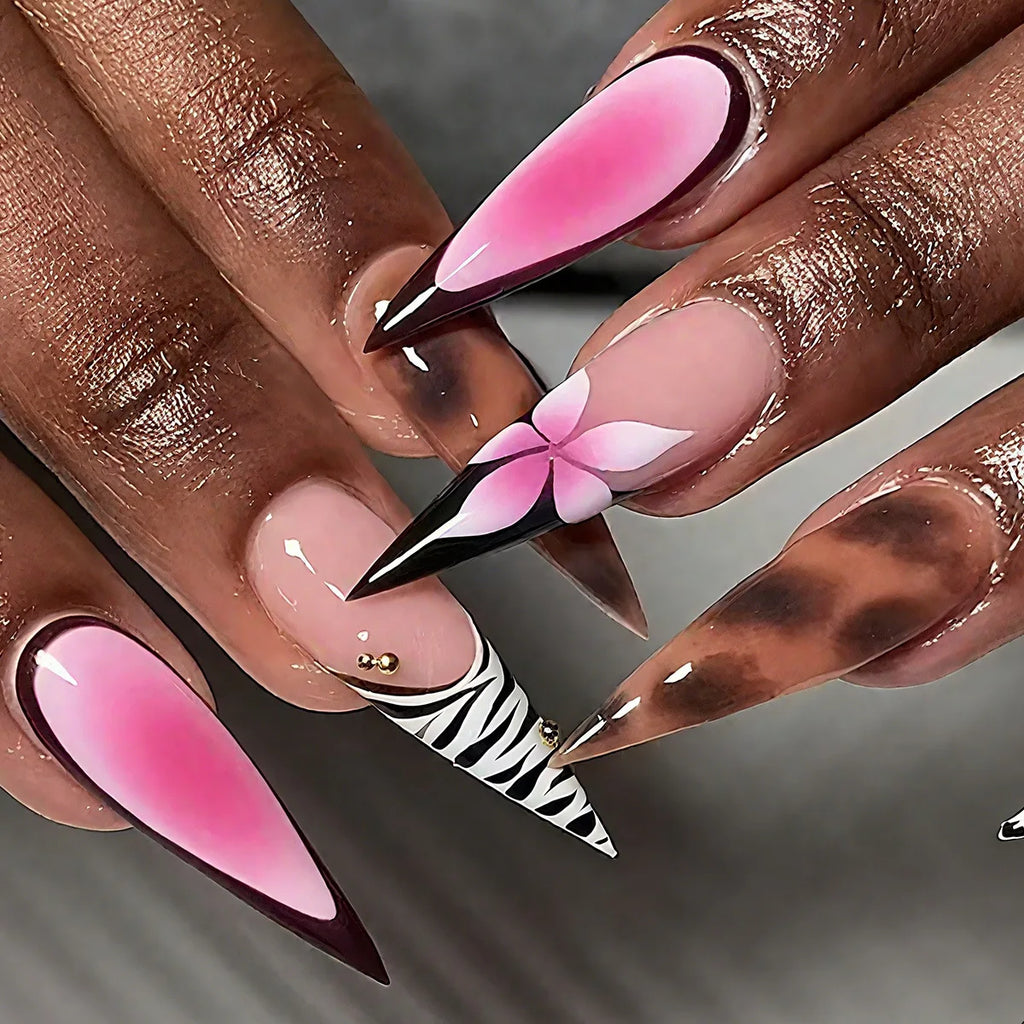 Colorful Flower Stiletto Press-On Nails