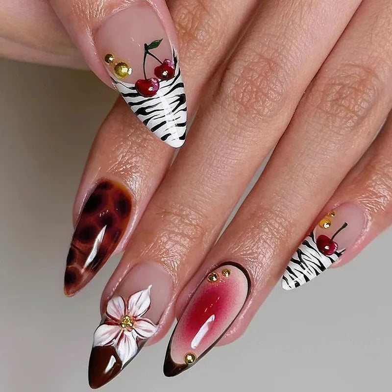 Colorful Flower Stiletto Press-On Nails