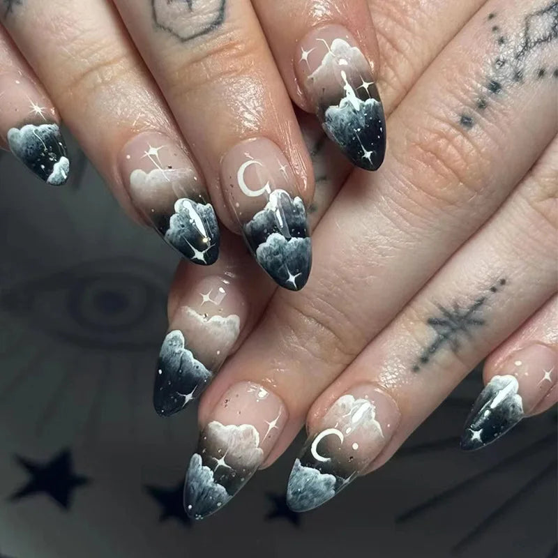 Short Green Smudge Almond Press-On Nails