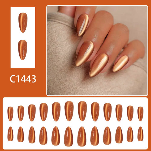 Autumn Orange Cat Eye Almond Press-On Nails