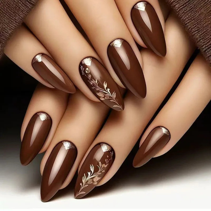 Short Green Smudge Almond Press-On Nails