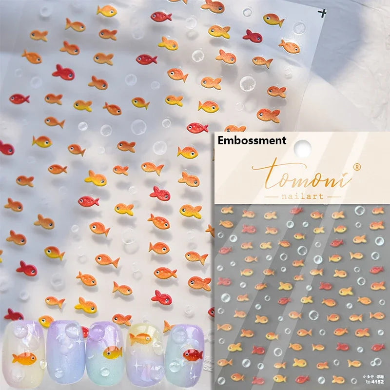 Cute Koi & Lotus Nail Art Stickers - Mermaid Sea Decals