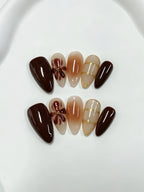 Caramel Gradient Floral Almond Press-On Nails