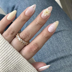 French Almond Press-On Nails with 3D Flower & Stars