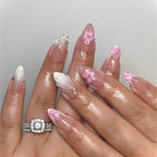 French Almond Press-On Nails with 3D Flower & Stars