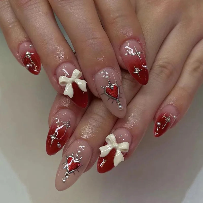 Black Floral Almond Press-On Nails