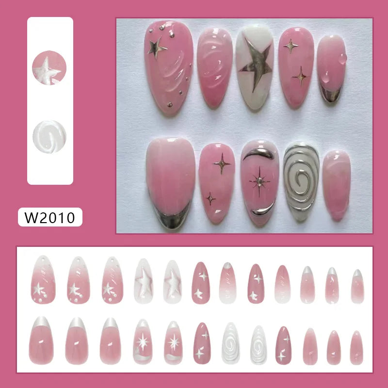 Short Red Star Almond Press-On Nails