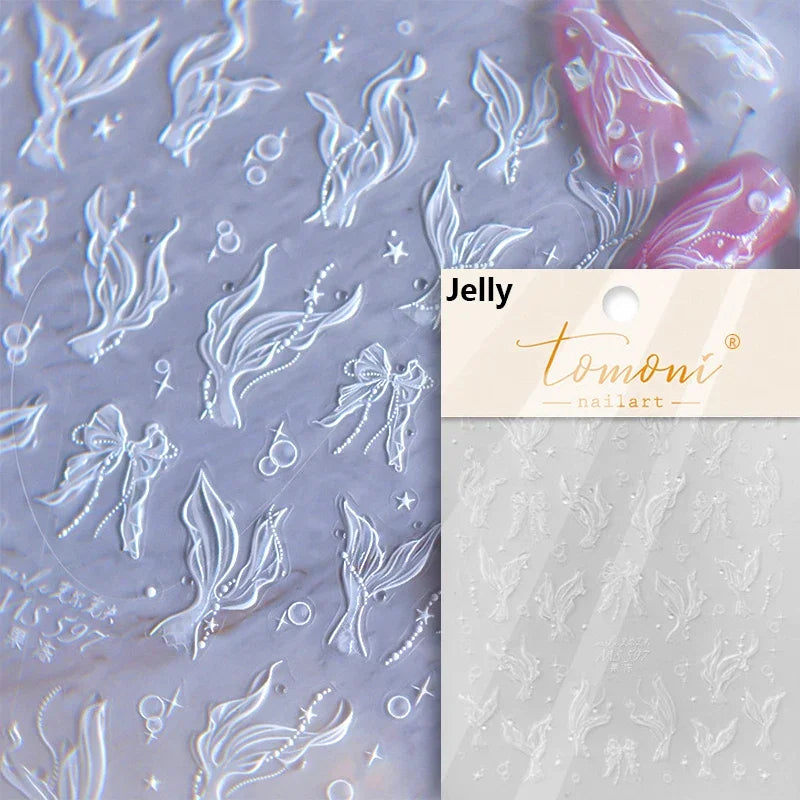 Cute Koi & Lotus Nail Art Stickers - Mermaid Sea Decals