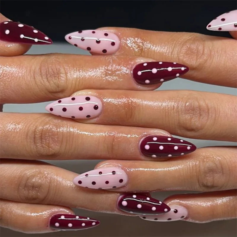 Short Red Star Almond Press-On Nails