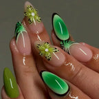 Amber Brown Almond Press-On Nails with Rhinestones & Pearls