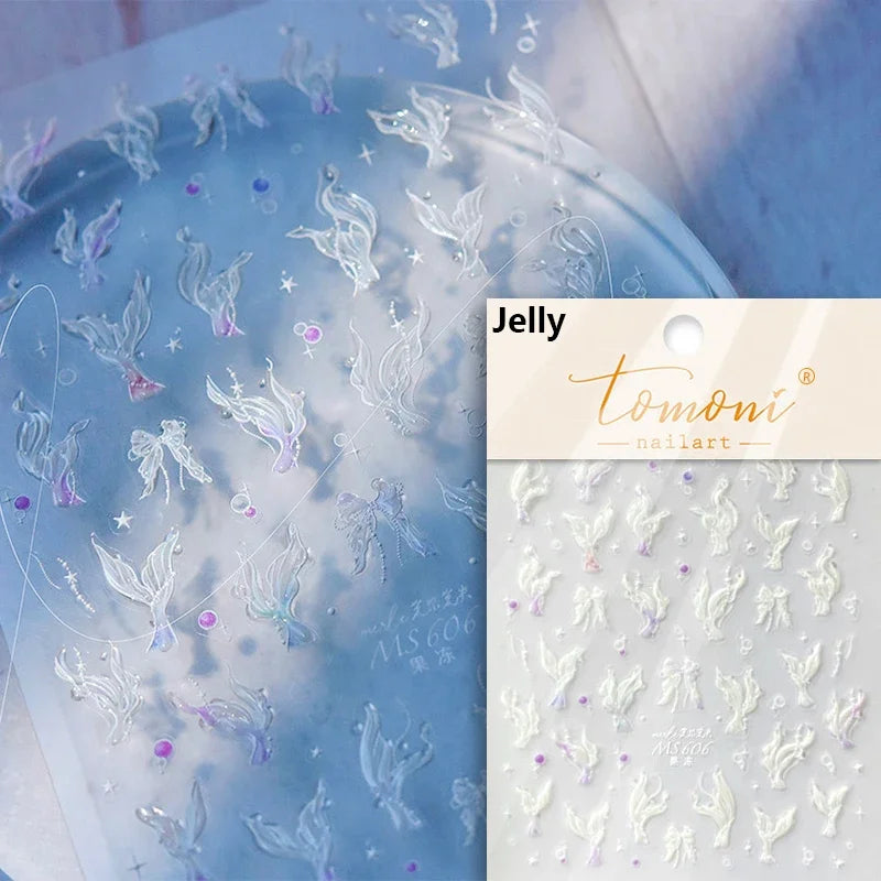 Cute Koi & Lotus Nail Art Stickers - Mermaid Sea Decals