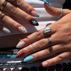 Short Red Star Almond Press-On Nails