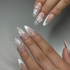 Amber Brown Almond Press-On Nails with Rhinestones & Pearls