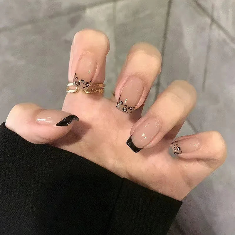 Cat Eye Leopard Ballet Press-On Nails with Rhinestones