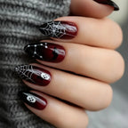Halloween Blood French Almond Press-On Nails with Spider Web