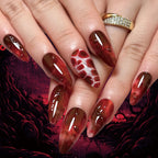 Dark Halloween Press-On Nails with Pumpkin & Skeleton Art