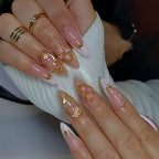 French Almond Press-On Nails with 3D Flower & Stars