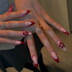 Long White French Stiletto Press-On Nails with Flowers