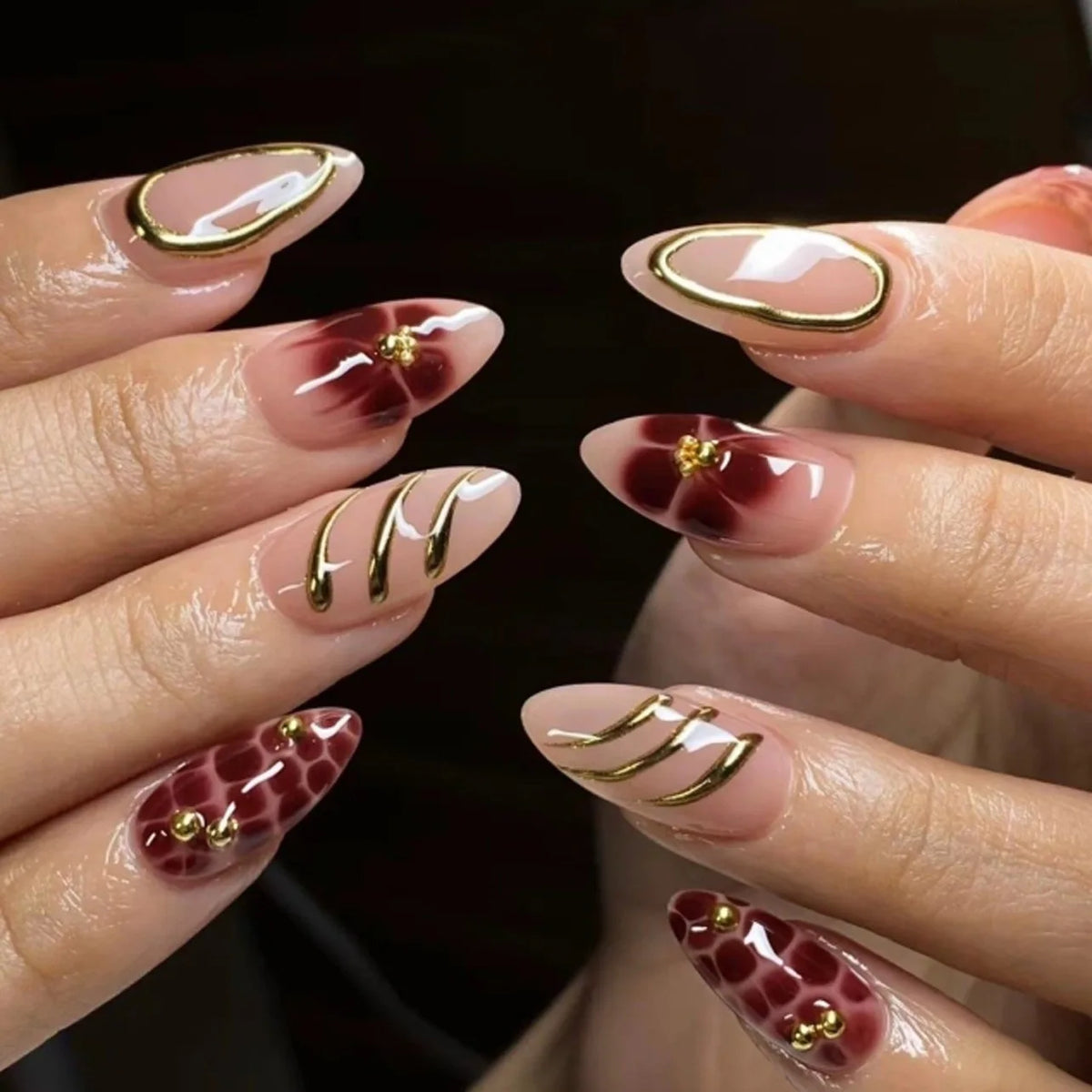 3D Silver French Almond Press-On Nails