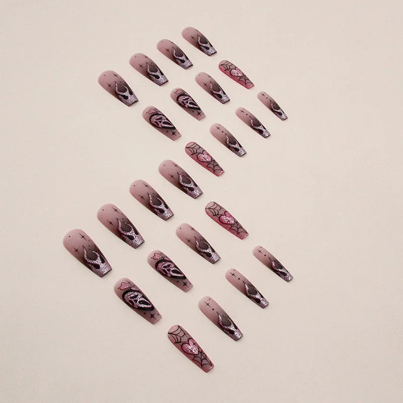 Glitter Pink Halloween Skull Ballet Press-On Nails