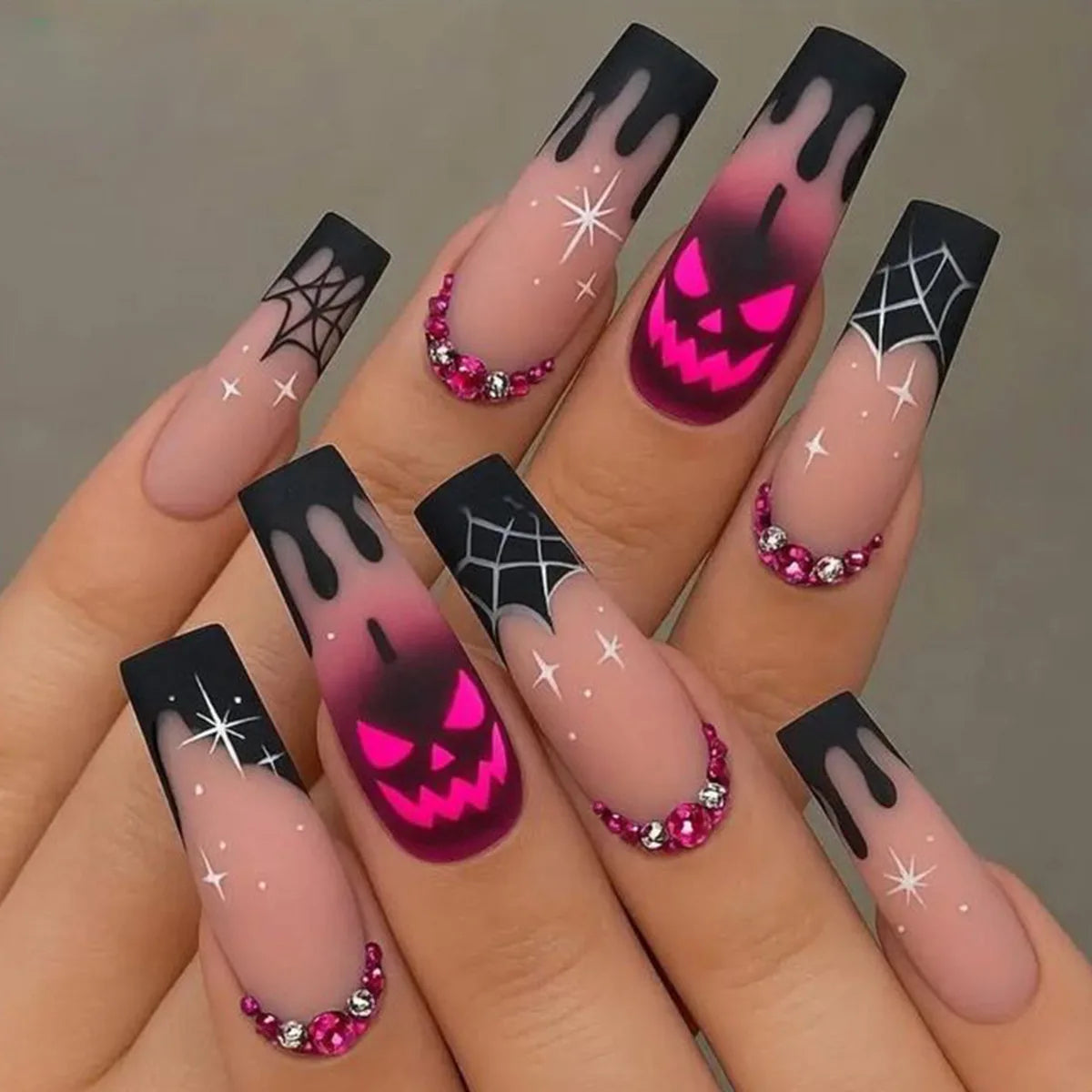 Glitter Pink Halloween Skull Ballet Press-On Nails