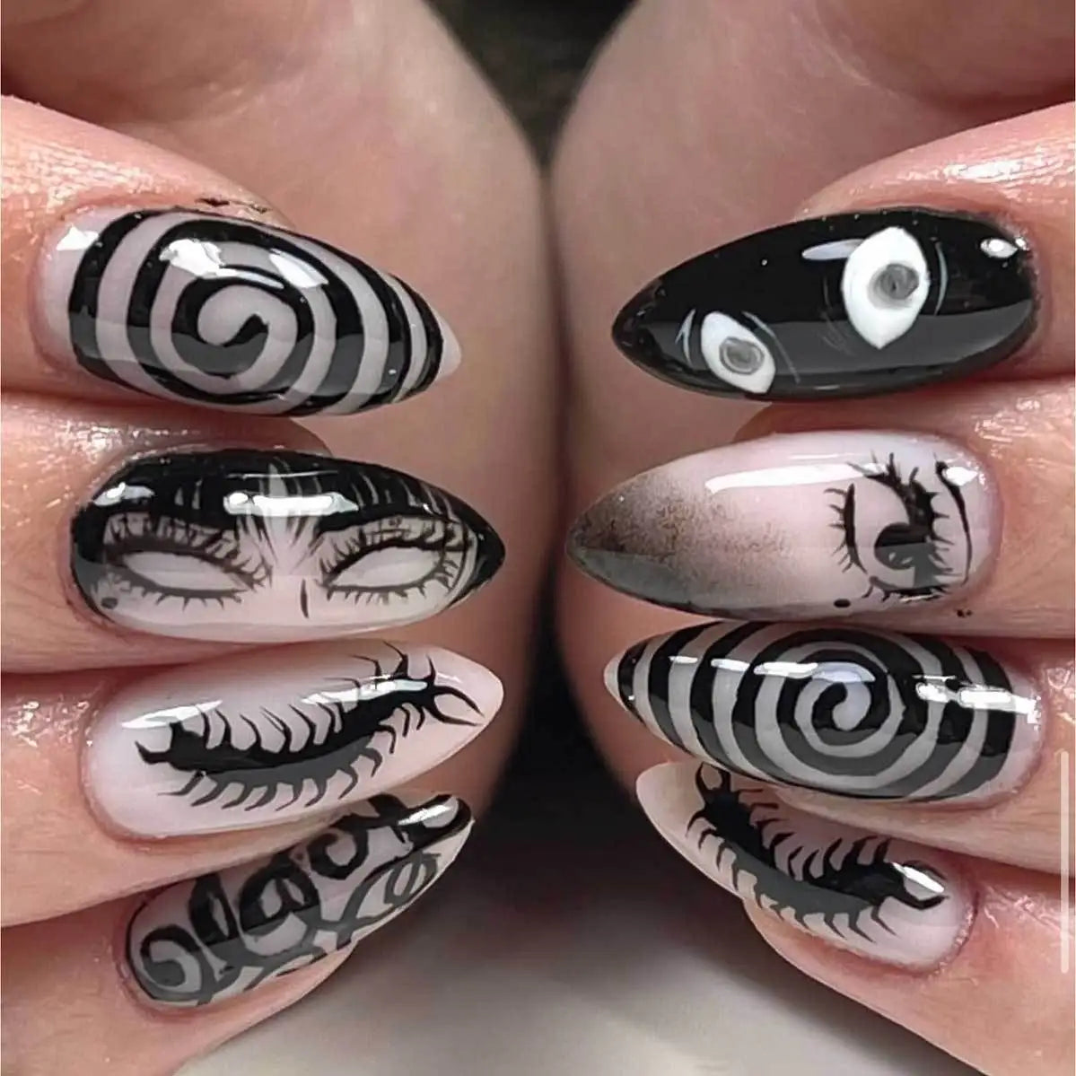 Black Spider Y2K Almond Press-On Nails