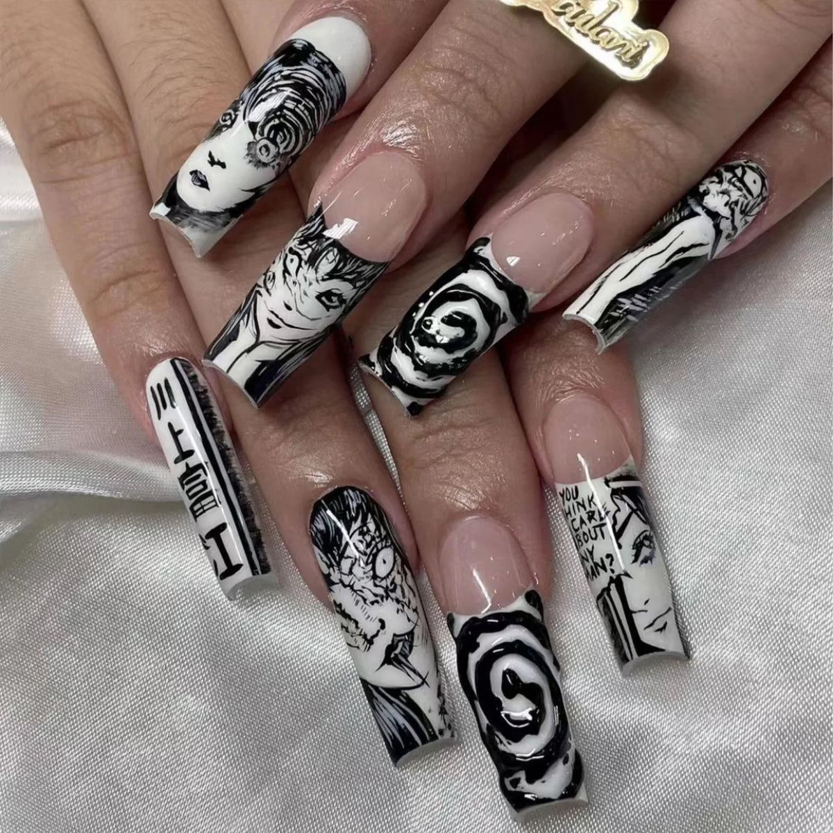 Black Spider Y2K Almond Press-On Nails