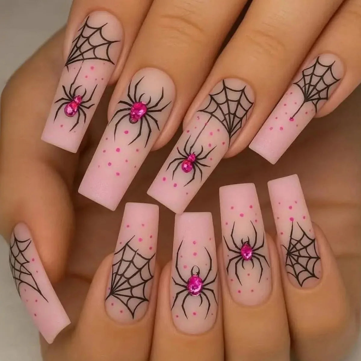 Glitter Pink Halloween Skull Ballet Press-On Nails