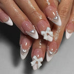 French Almond Press-On Nails with 3D Flower & Stars