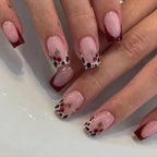 Leopard Print Almond Press-On Nails with Cherry & Star Charms