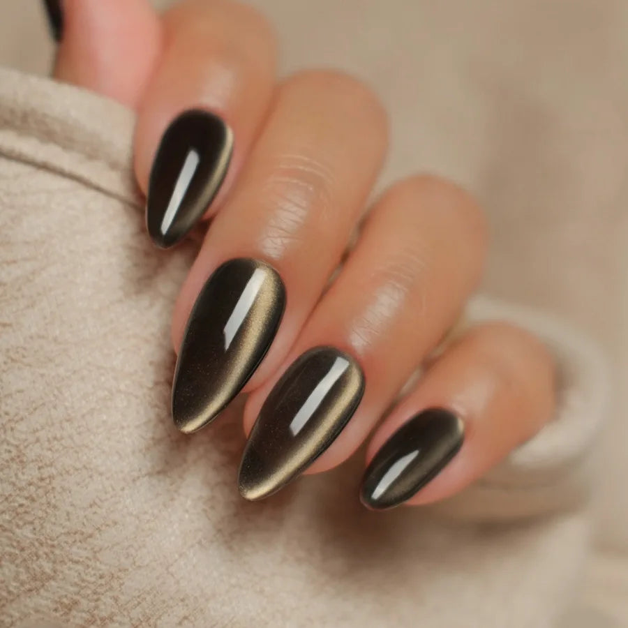 Autumn Orange Cat Eye Almond Press-On Nails