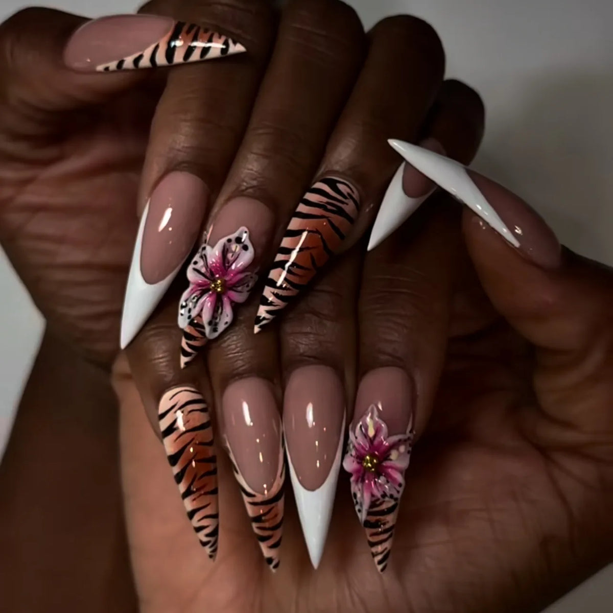 Colorful Flower Stiletto Press-On Nails