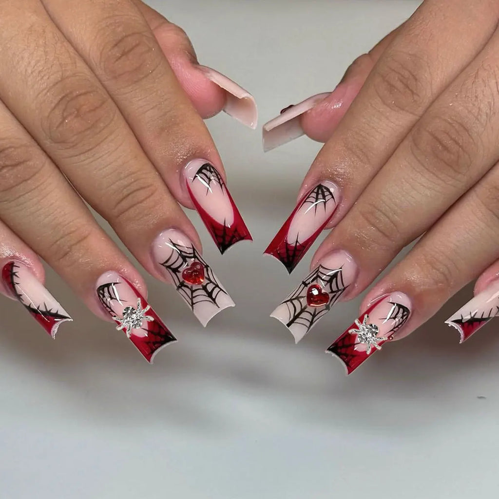 Silver Spider Gothic Punk Almond Press-On Nails
