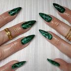 Short Green Smudge Almond Press-On Nails