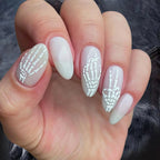 Dark Halloween Press-On Nails with Pumpkin & Skeleton Art