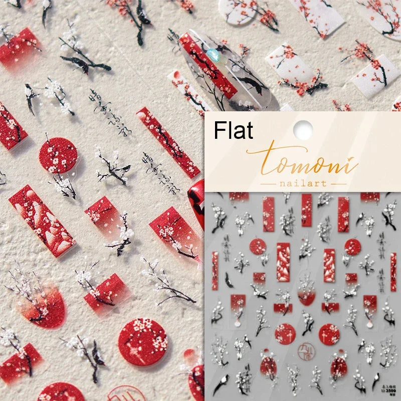 Nine-Tailed Fox Red Flower Nail Art Stickers