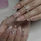 Long White French Stiletto Press-On Nails with Flowers