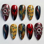 Halloween Blood French Almond Press-On Nails with Spider Web