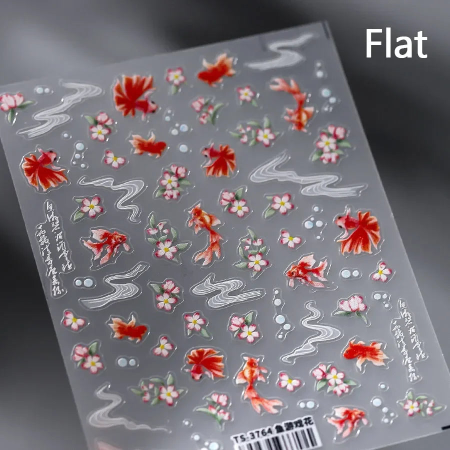 Lucky Koi Fish Nail Art Stickers - Summer Ocean Decals